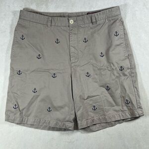 Vineyard Vines Size 36 Anchor Pattern Print Tan and Blue Flat Front Shorts